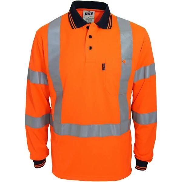 DNC Taped HiVis X-Back Long Sleeve Polo - 3710 Orange / 2XS