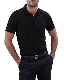 David Jones Unison Classic Jersey Polo in Black, Size Medium