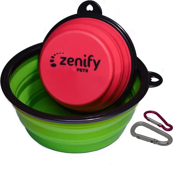 Zenify Pets Collapsible Dog Bowl - 2 Pack - Green/Pink