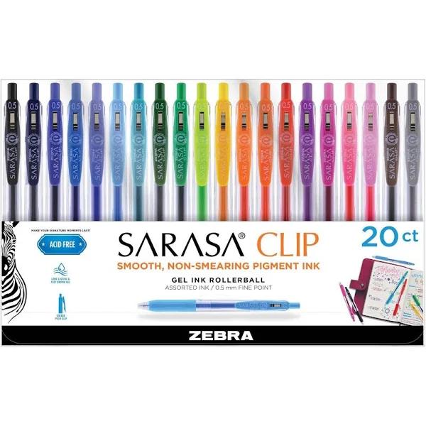 Zebra - Sarasa Clip 0.5mm Fine Point Gel Ink Pens 20/Pkg