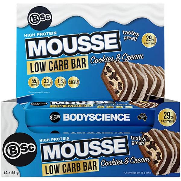 High Protein Mousse Low Carb Bar by Body Science BSc - Box of 12 / Cookies & Cream