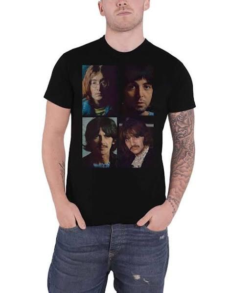 The Beatles T Shirt White Album Faces Back Print Logo New Official Mens Black XL