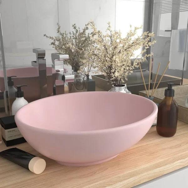 Luxury Basin Oval-Shaped Matt Pink 40x33 cm Ceramic vidaXL