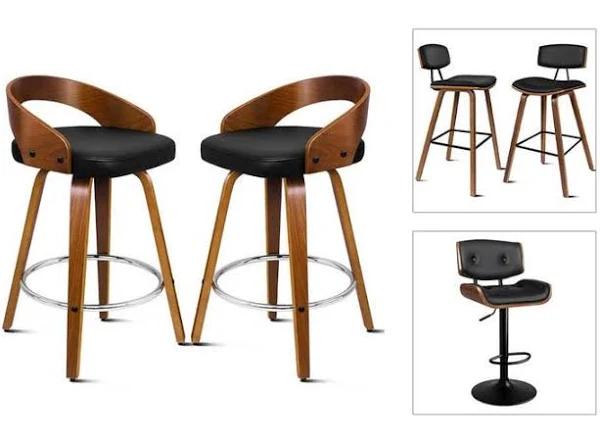 ALFORDSON Set of 2 Caden Curving Backrest Bar Stools (Black)