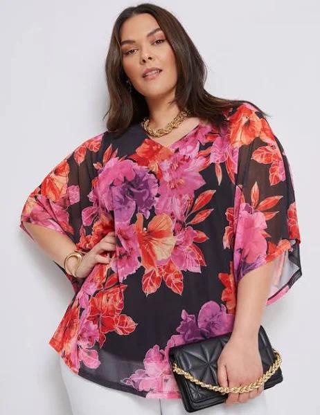 Autograph - Plus Size - Womens Tops - Elbow Sleeve New Mesh Kaftan Top