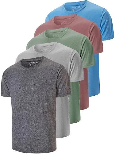 AKAWOOKO 5 Pack Men's Dry Fit T Shirts, Athletic Running Gym Workout Short Sleeve Tee Shirts for Men