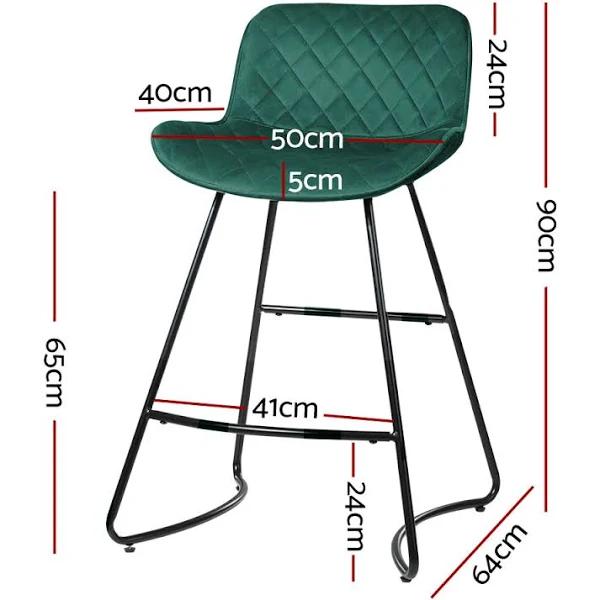 Artiss Set of 2 Bar Stools Kitchen Stool Velvet Barstool Green