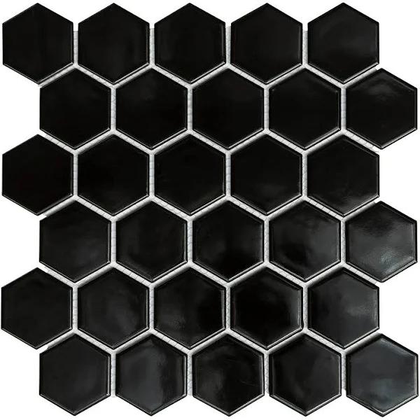 Black Honeycomb Porcelain Mosaic Tile Gloss Swatch - The Build