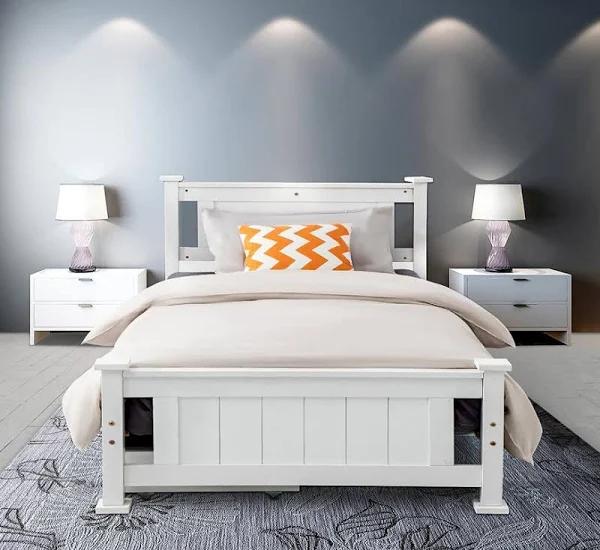 Double Solid Pine Timber Bed Frame - White