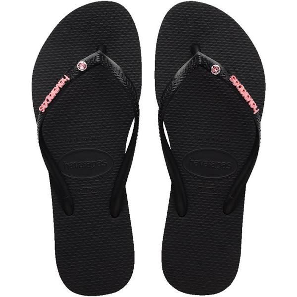 Havaianas | Womens Slim Metal Logo Crystal (Black/Pink)