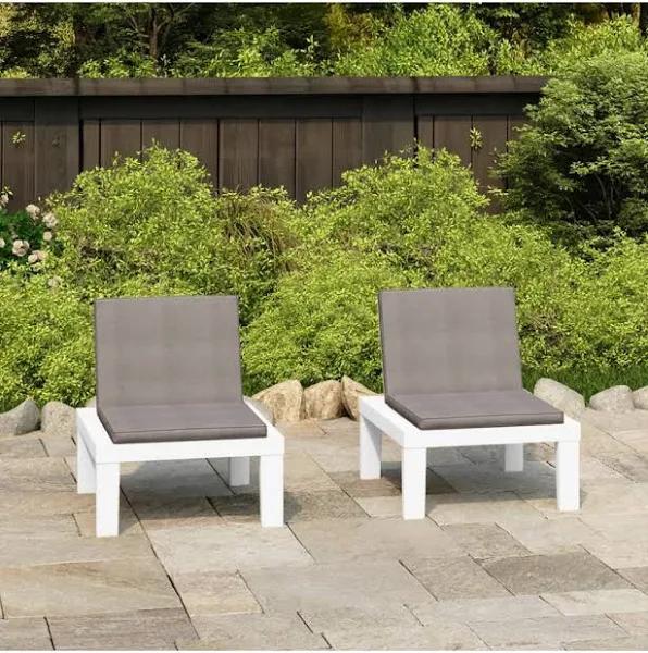 vidaXL Garden Lounge Chairs With Cushions 2 Pcs Plastic White