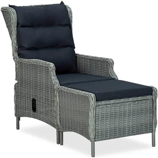 vidaXL Reclining Garden Chair With Footstool Poly Rattan Light Grey