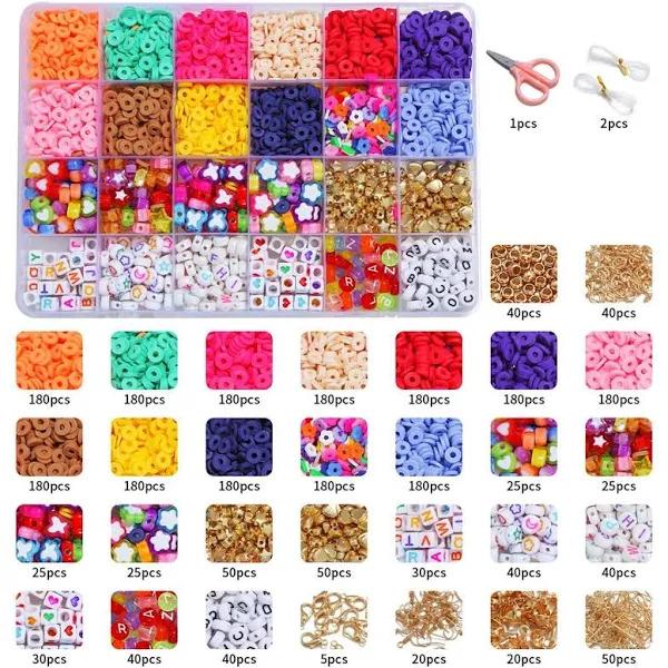 12 Colors 4000pcs DIY Ceramic Loose Bead Set 6mm Flat Round Polymer Clay Beads Jewelry Making Kit