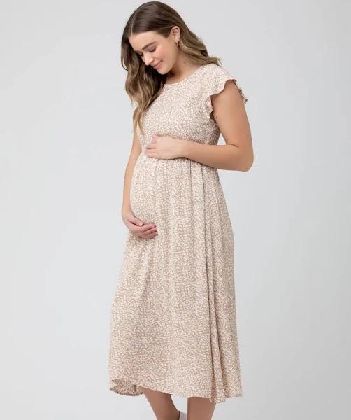 Ripe Maternity Erika Shirred Dress Natural /white - M