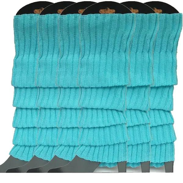 6x Womens Leg Warmers Disco Winter Knit Dance Party Crochet Legging Socks Costume - Sky Blue