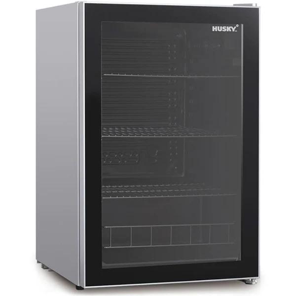 Husky 130L Anti-Condensation Glass Door Bar Fridge Silver HUS130HDSIL