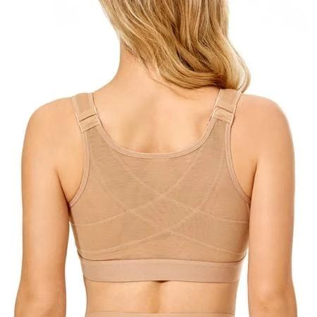 DELIMIRA Women's Full Coverage Front Closure Wire Free Back Support Posture Bra