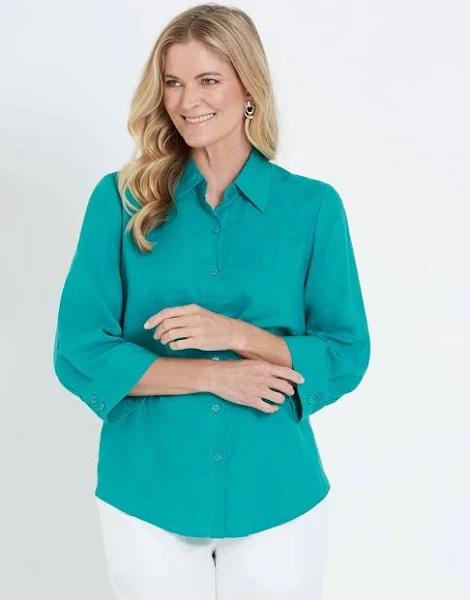 Noni B 3/4 Sleeve Linen Shirt Peacock 12