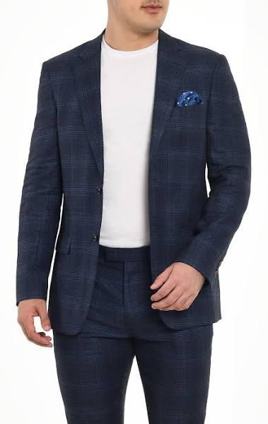 Dobell Blue Check Linen Jacket