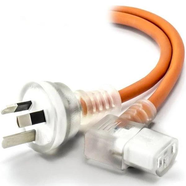 Alogic 2m Medical Power Cable AUS 3 Pin Mains Plug (Male) to Right Angle IEC C13 (Female) Orange