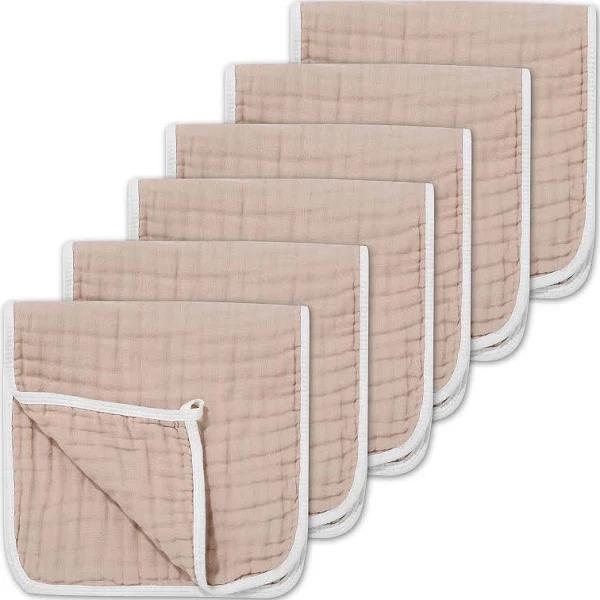 CottCare Muslin Burp Cloths For Baby 100% Cotton Large 20''x10'' 6 Layers Thicken Super Soft and Absorbent (6 Pack,Brown)