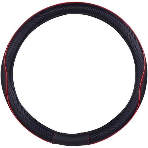 SCA Steering Wheel Cover Leather Look & Carbon Black/Red 380mm Diameter