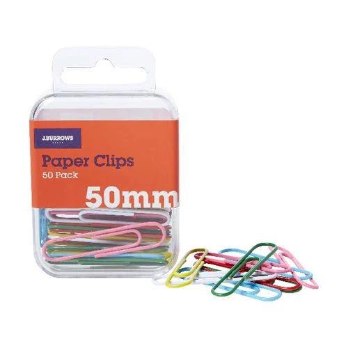 J.Burrows 50mm Paper Clips Assorted 50 Pack