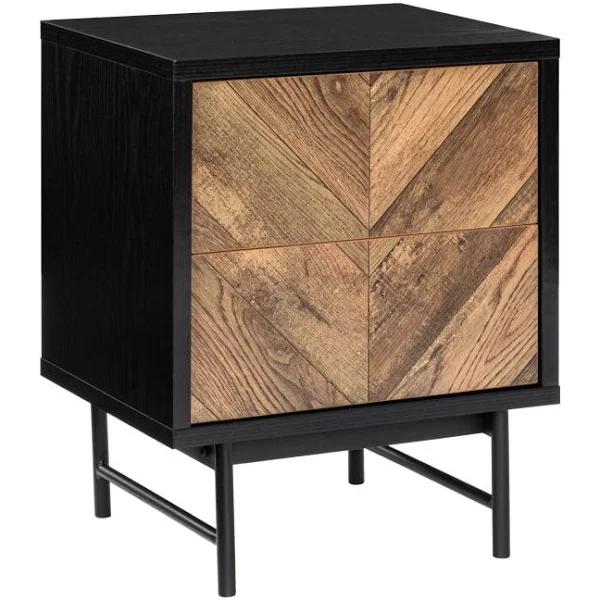 Design Square Magnus Nightstand Bedside Table 2-Drawer Walnut/Black