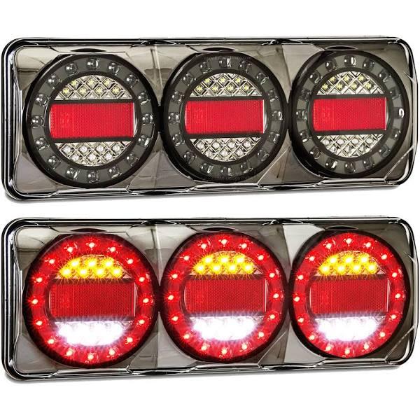 Led Autolamps 12/24V Maxilamp Stop/Tail/Indicator/Reverse/Reflector Combo Lamp Black Chrome - MAXILAMPC3XRWB