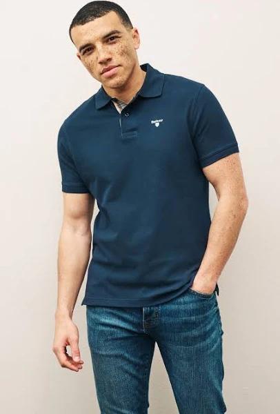 Barbour Tartan Pique Navy Blue Polo Shirt