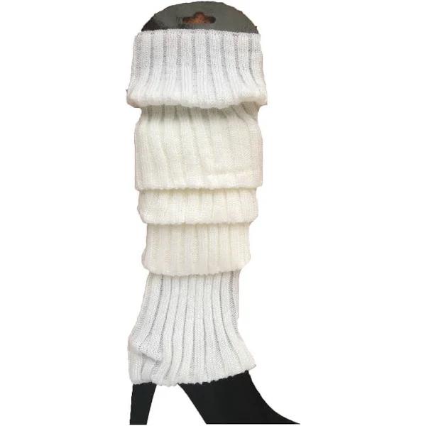 6x Womens Leg Warmers Disco Winter Knit Dance Party Crochet Legging Socks Costume - White