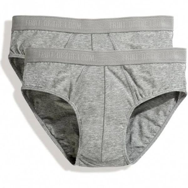 Fruit of The Loom Mens Classic Sport Briefs (Pack of 2) Light Grey Marl S