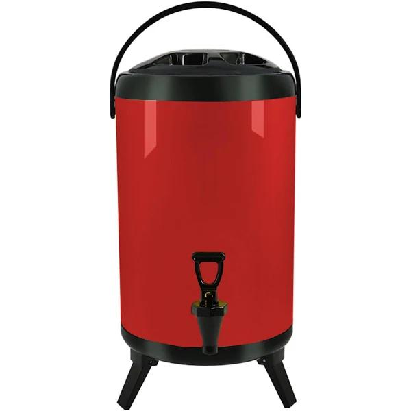 SOGA 8L Stainless Steel Insulated Milk Tea Barrel Hot and Cold Beverage Dispenser Container With Faucet Red