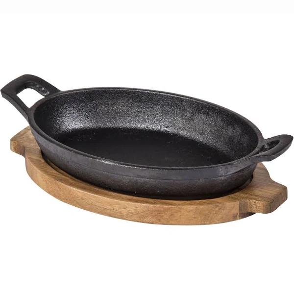 *Fine Foods Cast Iron Skillet With Acacia Trivet Oval