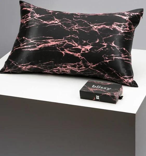 Blissy 100% Mulberry 22-Momme Silk Pillowcase - Rose Black Marble - Standard