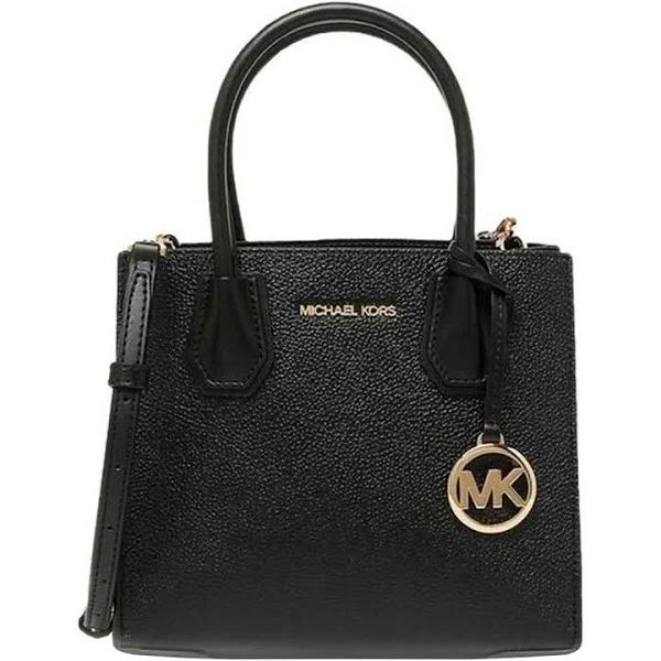 Michael Kors Mercer Medium Leather Messenger Crossbody Handbag (Black