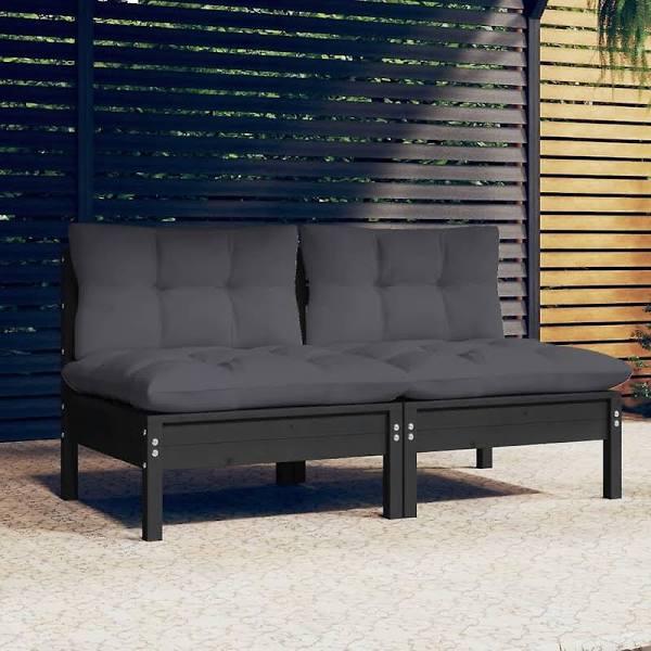 vidaXL 2-Seater Garden Sofa With Anthracite Cushions Solid Wood Pine