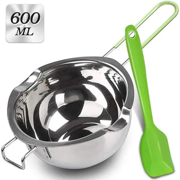 Double Boiler with Silicone Spatula, 600ml Stainless Steel Melting Pot with Heat Resistant Handle for Melting Chocolate, Candy, Candle, Soap and Wax