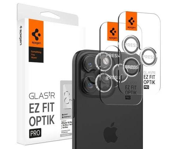 SPIGEN iPhone 15 Pro / 15 Pro Max / 14 Pro / 14 Pro Max Camera Lens Protector, Genuine EZ Fit Optik Pro 2pcs For Apple - Clear