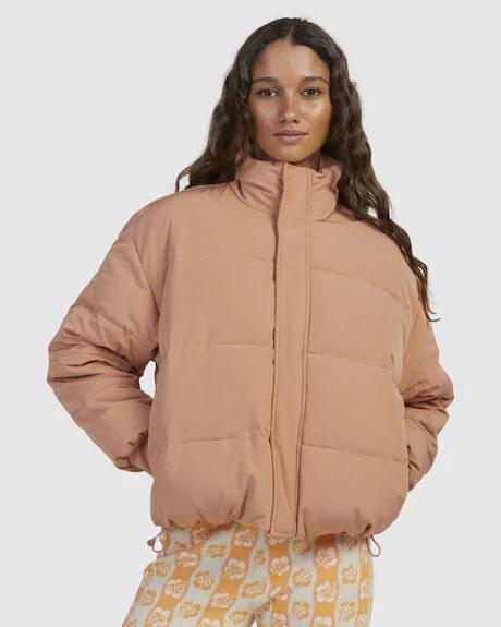 Roxy New Age Cropped Puffer Jacket in Brown L