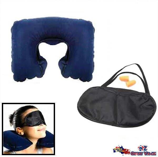 Inflatable Travel Neck Pillow Eye Mask And Ear Muff Set Cushion Flight