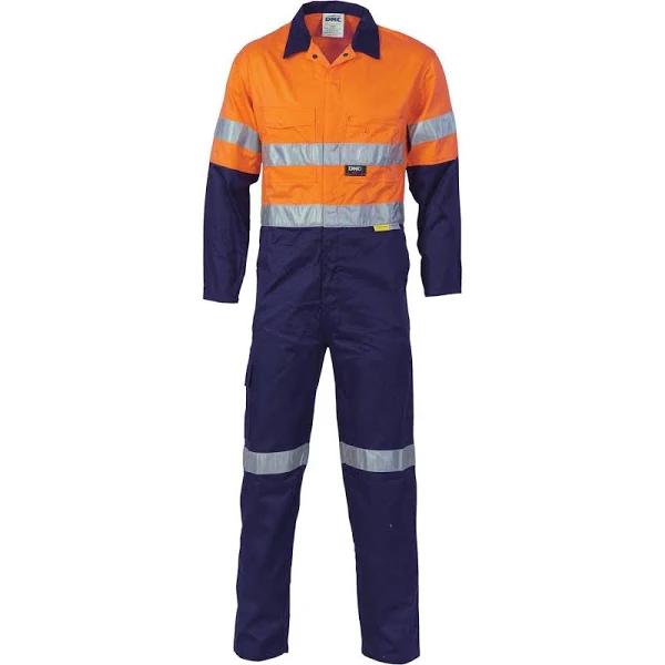 DNC HiVis Cool-Breeze Two Tone L.Weight Cott On Coverall with 3M R/Tape - Orange/Navy - 102R