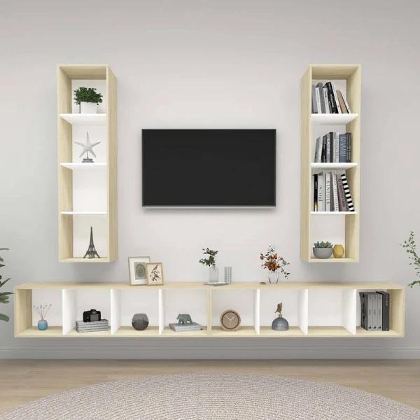 vidaXL Wall-mounted TV Cabinets 4 Pcs White and Sonoma Oak Chipboard