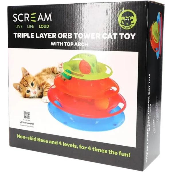 Scream Triple Layer Orb Tower Cat Toy with Top Arch Multicolour 25X25X16.5Cm