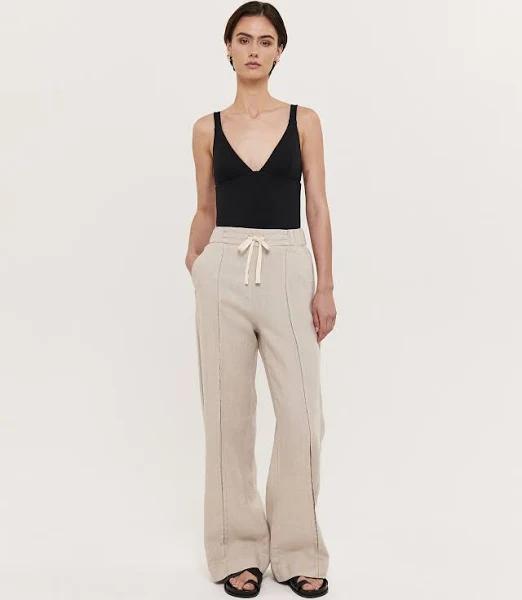 Saba Women's Lila Linen Detailed Pants in Oatmeal Neutrals Size 14