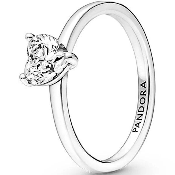 Pandora Sparkling Heart Solitaire Ring - Sterling Silver / Cubic Zirconia / Clear - Sz. 56