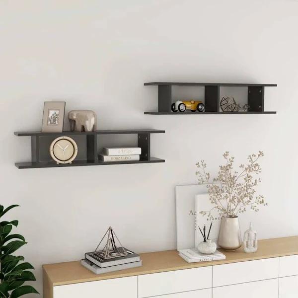 Wall Shelves 2 Pcs Engineered Wood – 90x18x20 cm, Grey