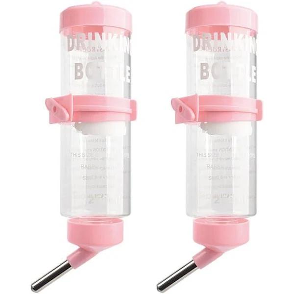 2x Pet Guinea Pig Rabbit Hamster Rat Drinker Drinking Water Bottle Waterer 250mL - Pink