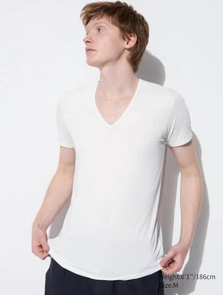 Uniqlo Airism V Neck T-Shirt (Short Sleeve) - White Size M