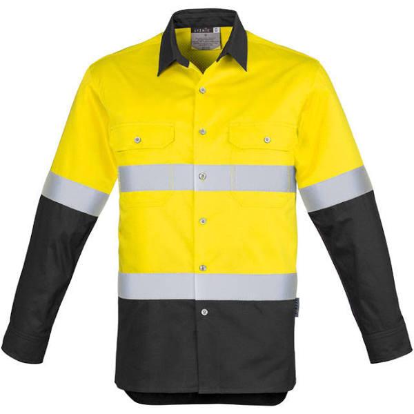 Syzmik Mens Hi Vis Spliced Industrial Shirt - Hoop Taped (ZW123) S / Yellow/Charcoal